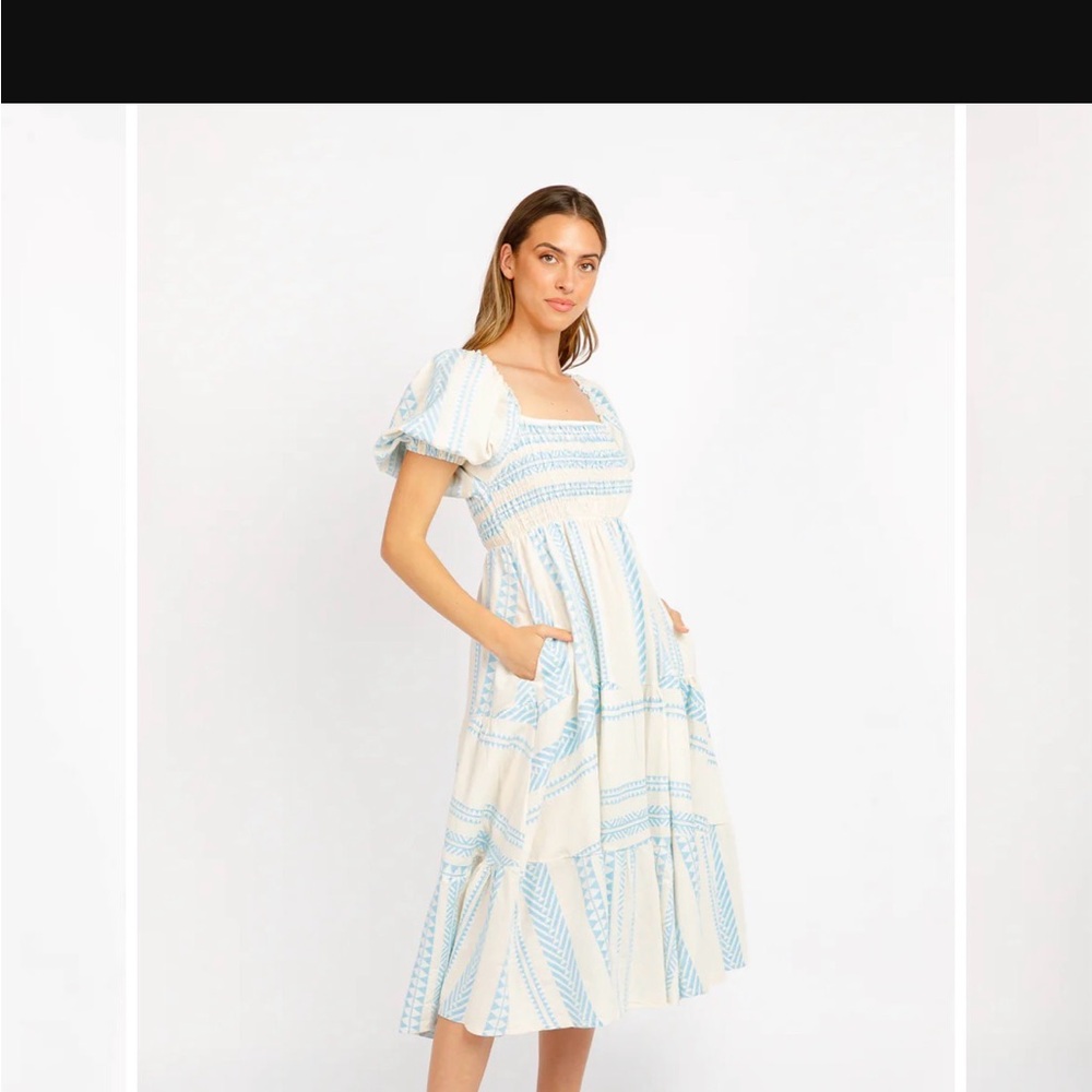 Sofia blue and cream Midi Dress